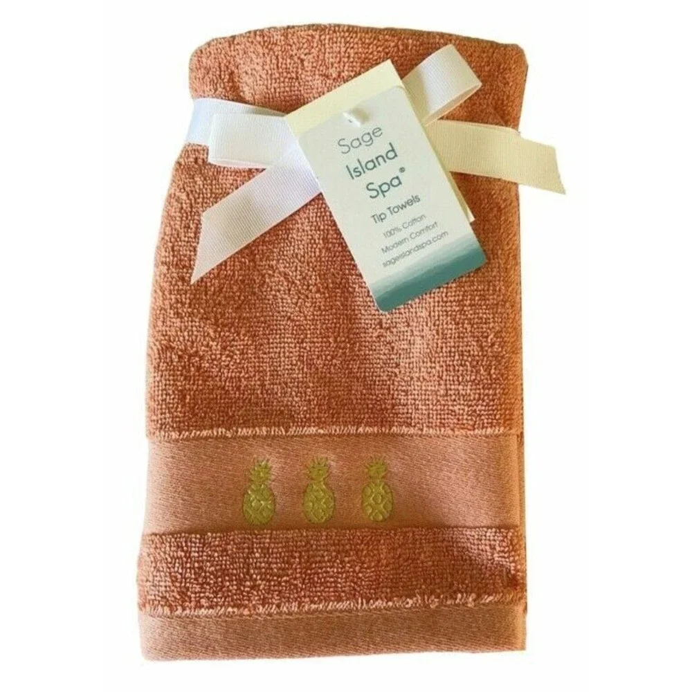 Pineapple Welcome Fingertip Towels Bathroom Summer Beach House Set of 2